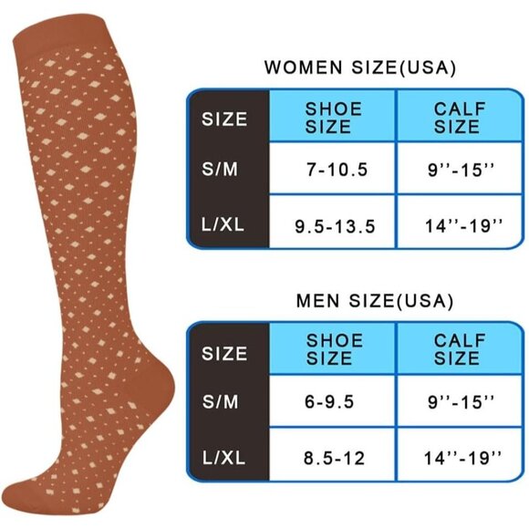 Women's Multi Color 6 Pairs Compression Socks 15-20mmhg Compression Stockings - Picture 6 of 6